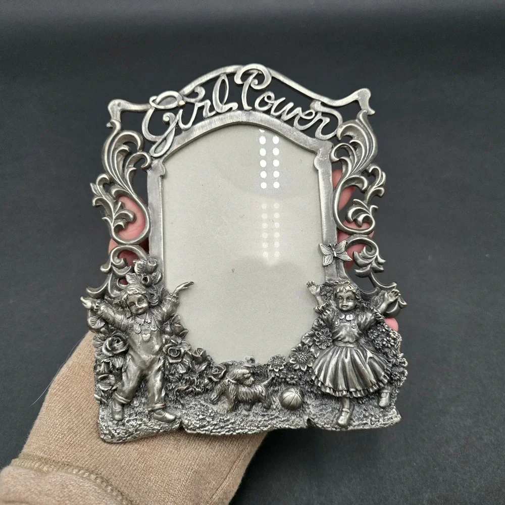 HK Perfect Girl Power Vintage Pewter Style Photo Frame Girls Puppy Butterfly 5x6
